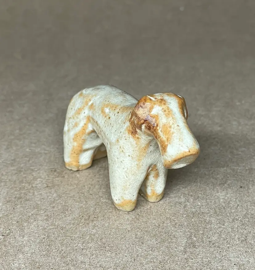 Tremar Stoneware Pottery Schnauzer Small Dog Figurine Marble White Brown Glaze