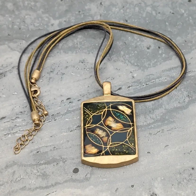 Lia Sophia Shifting Sands Dichroic Geometric Pendant w/ Black Corded Necklace