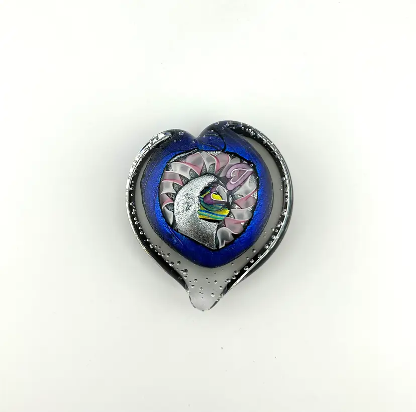 1999 Randy Strong Dichroic Glass Heart Paperweight 3”x 2.5”x 1.25”