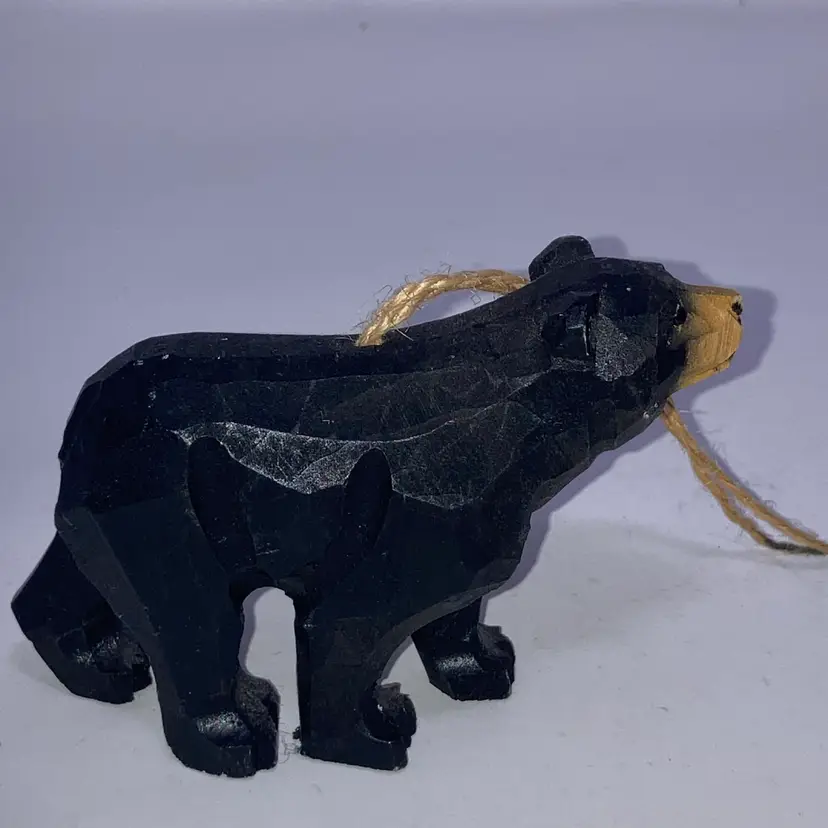 Hand Carved Wood Black Bear Ornament! 4” x 2 1/2”!