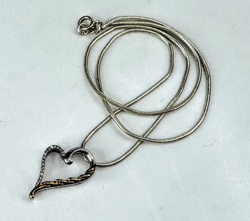 Lovely Two-Tone Open Heart Diamond Accent Pendant Necklace 16"