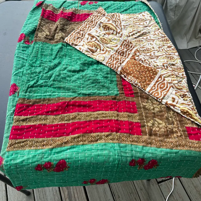 Twin India Patchwork Blanket 88 X 55 #4