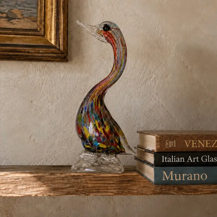 Murano Art Glass Multi Colored Swan 10”