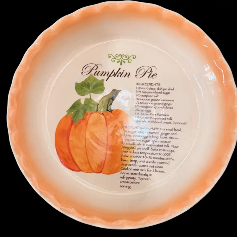 Pumpkin Pie Recipe Plate Scalloped Edge 10 inches  New Never Used