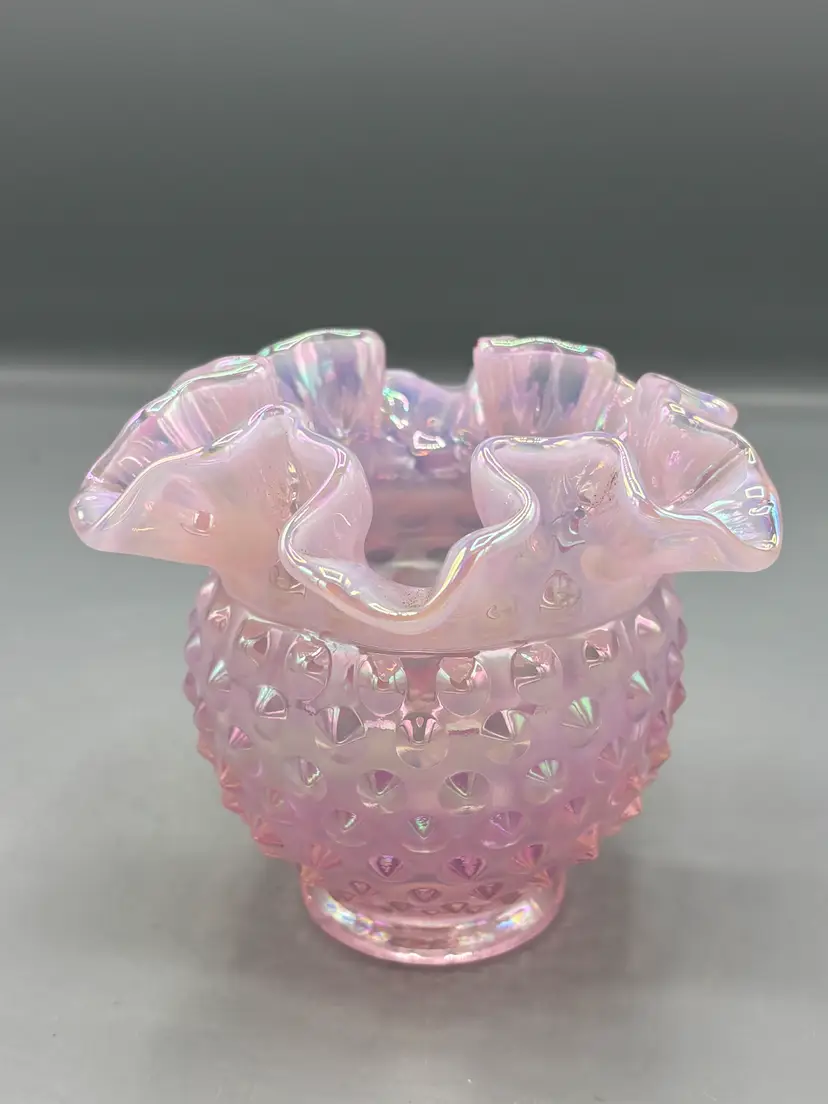 Vintage Fenton pink opalescent hobnail Rose bowl