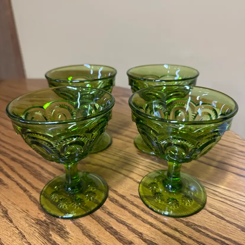 LE Smith Moon and Stars Green Dessert Sherbet Glasses Set of 4
