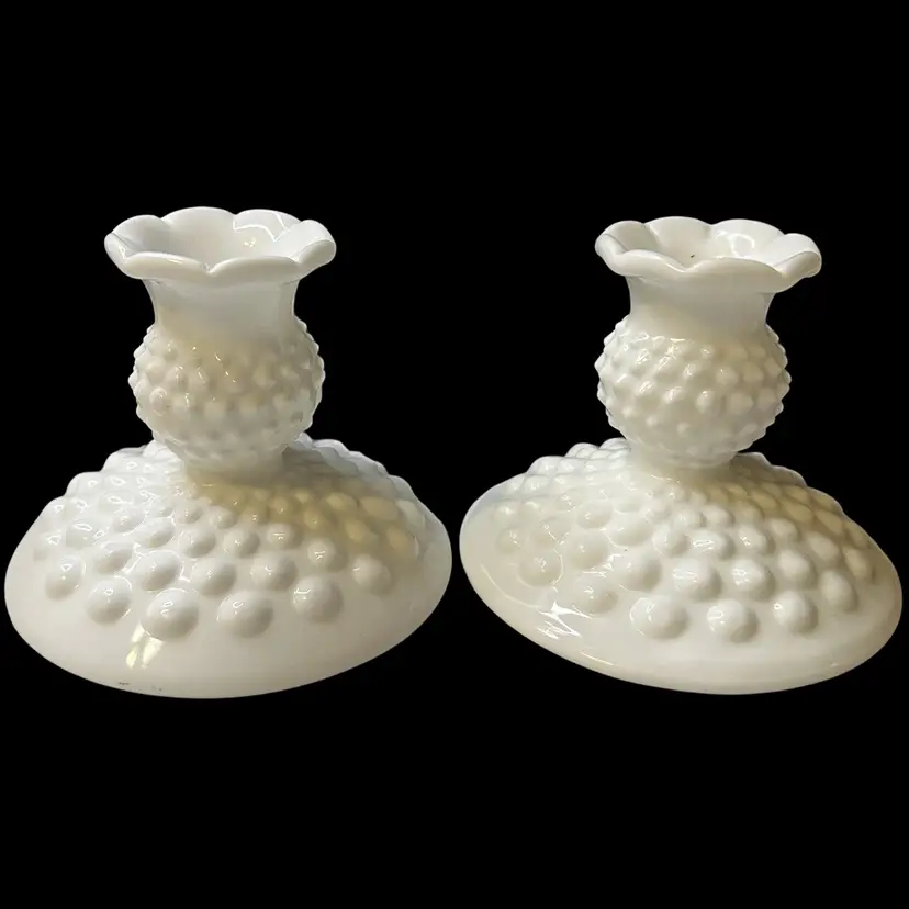 Milk Glass Hobnail Candle Holders