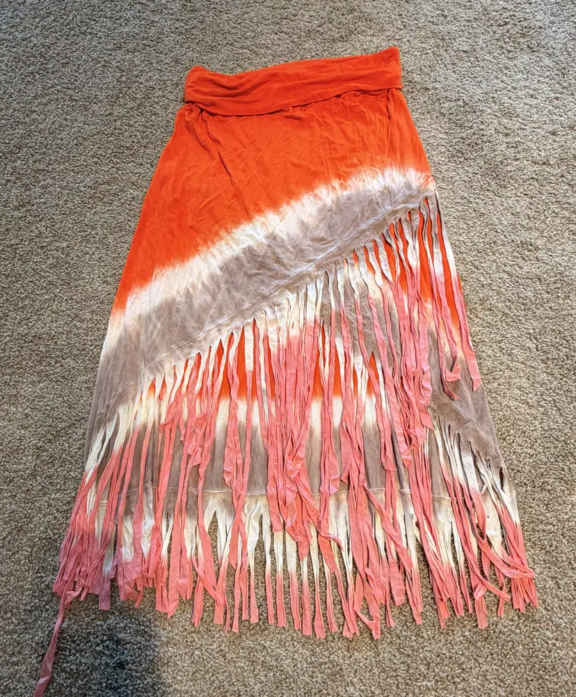 Vintage Venus Boho Orange/Grey/White Fringe Skirt SZ Medium