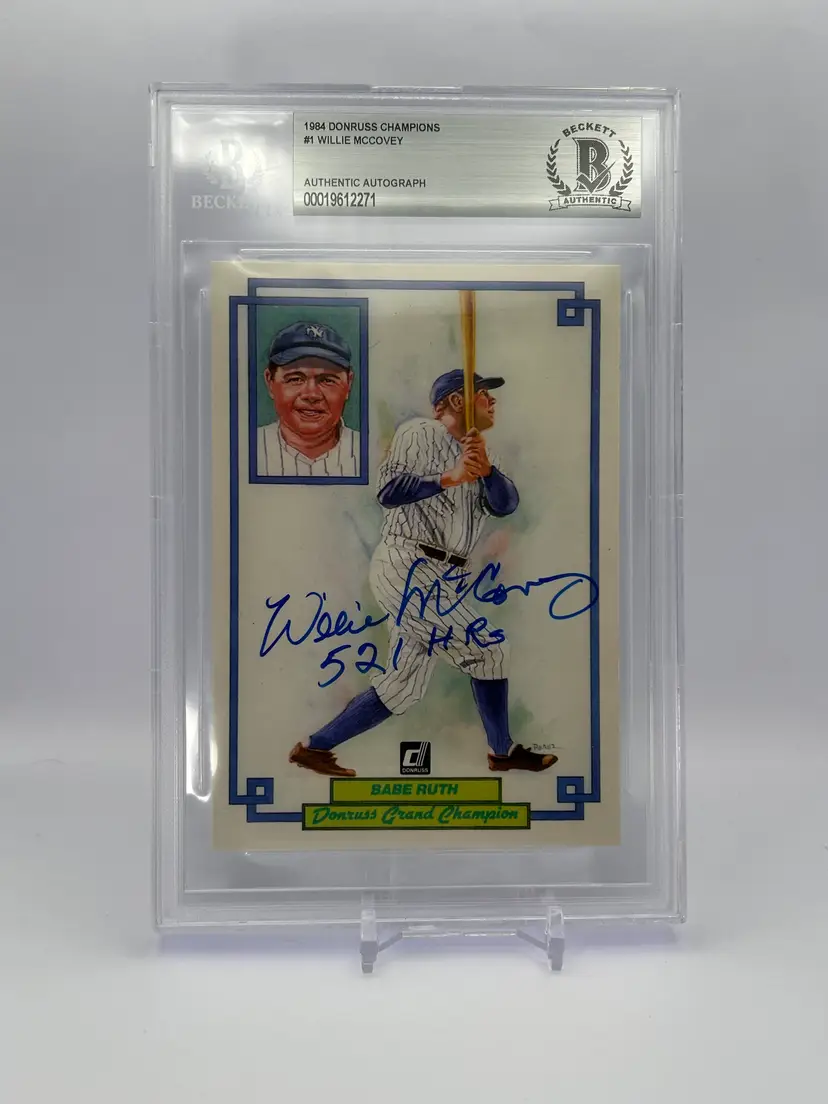 1984 Donruss Champions Babe Ruth Oversized Card w/ Willie McCovey auto - Beckett Auth