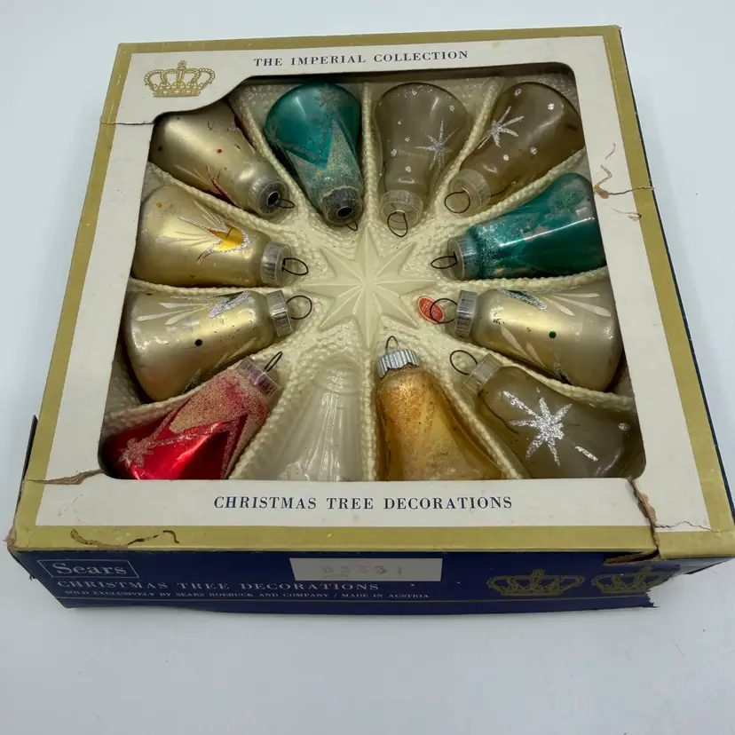 11 Vintage The Imperial Collection, Sears, Christmas Tree Ornaments original box