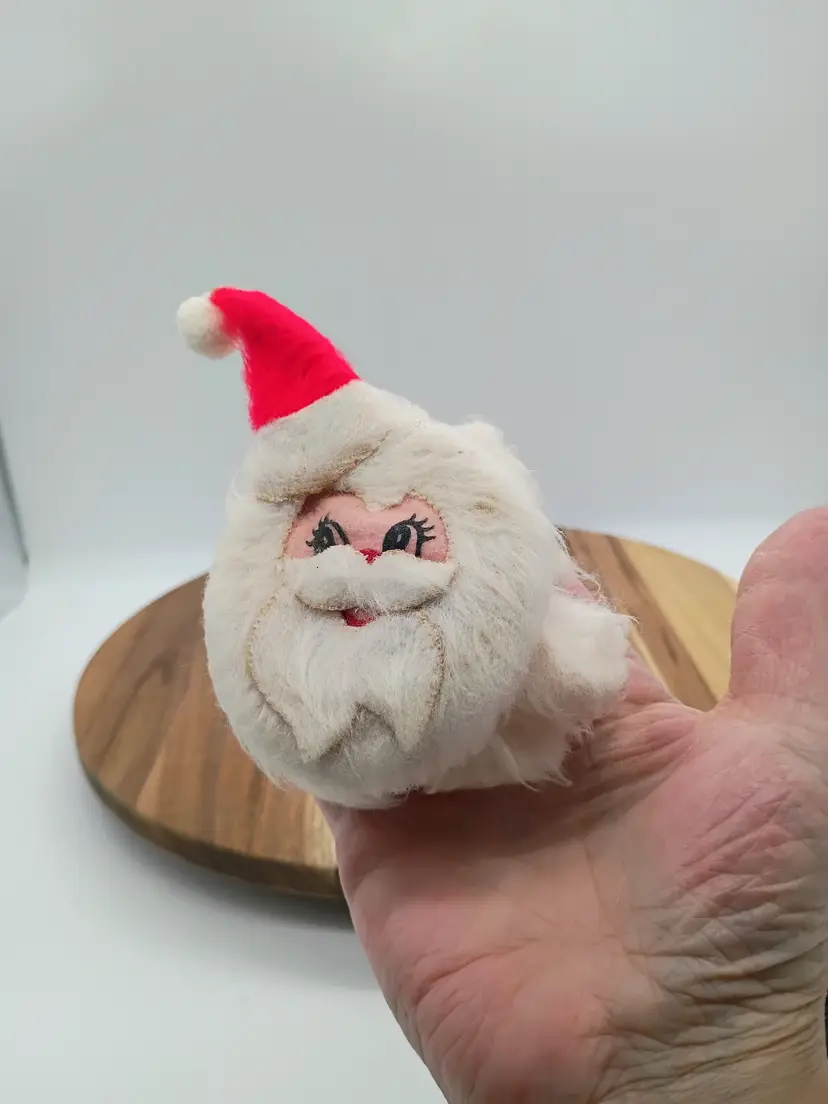 Vintage Cloth Santa Head Door Knob Cover . Jelly Jar Lid cover 1960's-1970's.