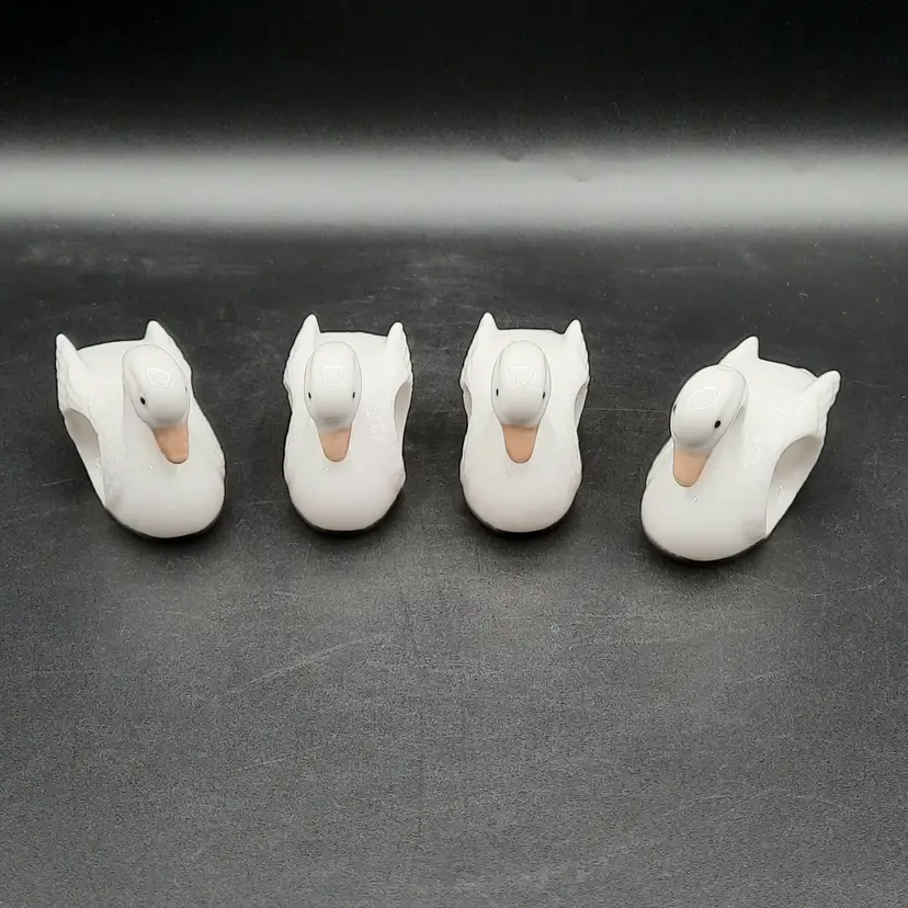 Porcelain White Swan Napkin Rings Set of 4