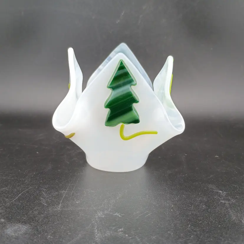 Fused glass christmas tree votive holder