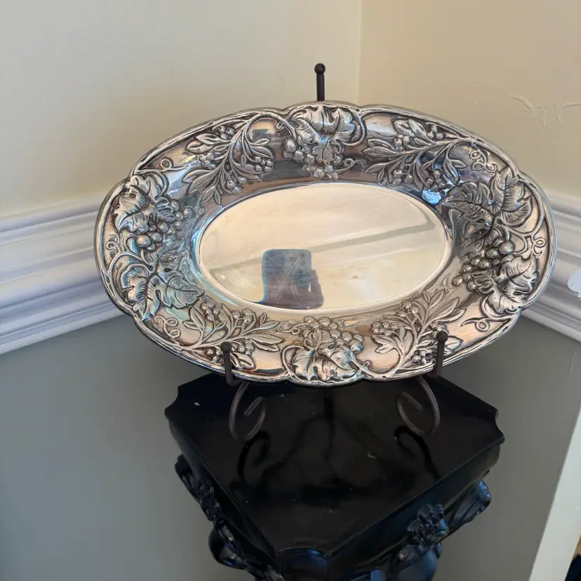 Pilgrim Silver Plate Embossed Fruit & Vine Serving Tray – 12”