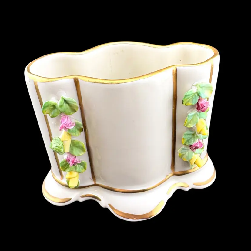Vintage Dresden Floral Toothpick Holder 2.75” Tall x 3.75” Wide x 2.25” Deep