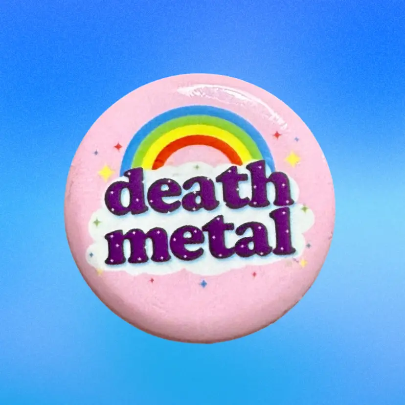 Vintage Death Metal Music Rainbow Heavy Metal Pink Button (1980s)