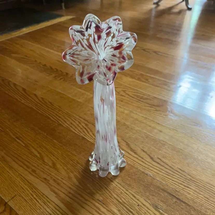 Czech Pink And White Spatter Art Glass vase