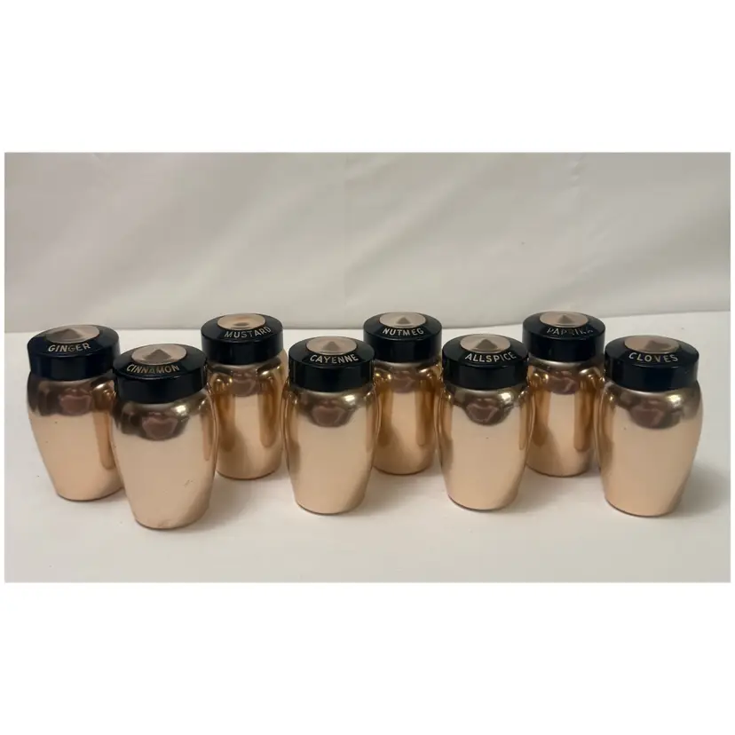 1950's Kromex 8 Spice Shakers In Copper Spun Aluminum Vintage