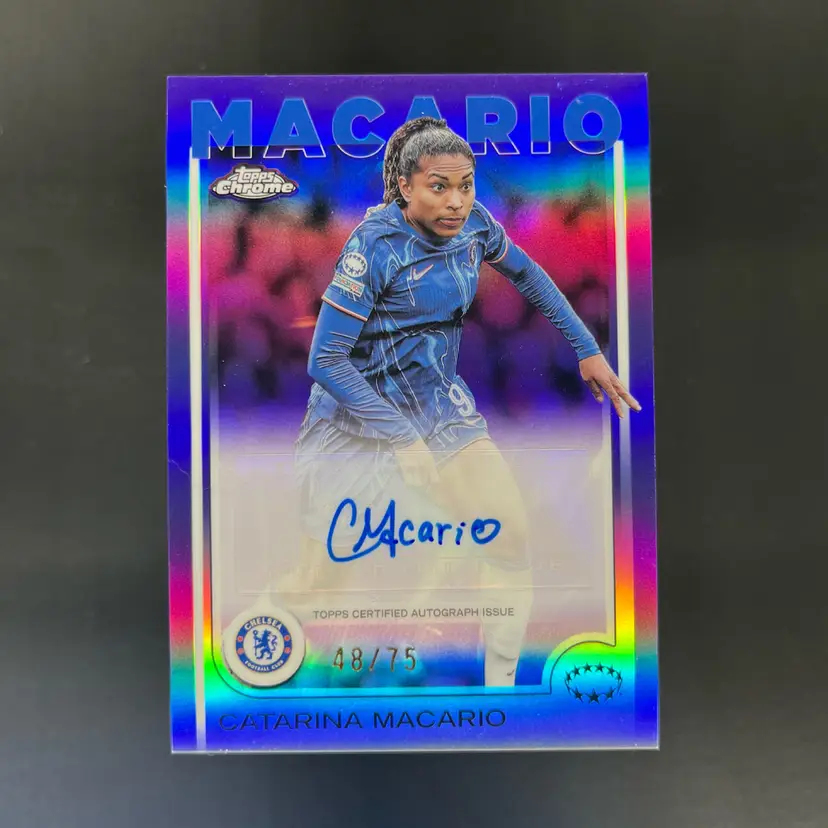 Catarina Macario 2024/25 Topps Chrome UWCL Purple /75 Autograph Chelsea Soccer Card