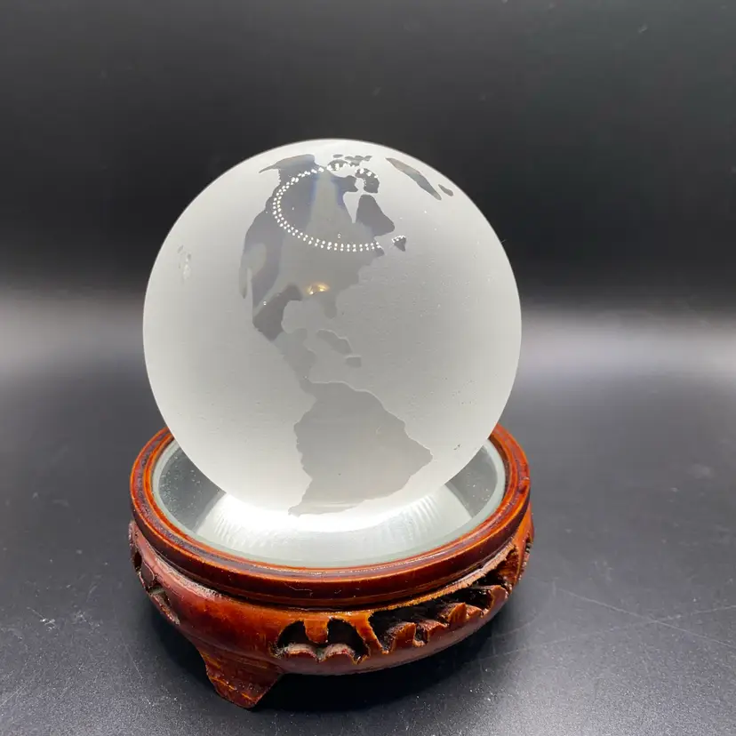 Vintage Clear Frosted Lead Crystal Globe Paperweight World Map Earth Etched 1.6oz Stand, Not Included