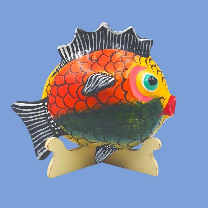 #183- Fish Wall Art  Mexican Folk Art Hand Painted Coconut Paper Mache’