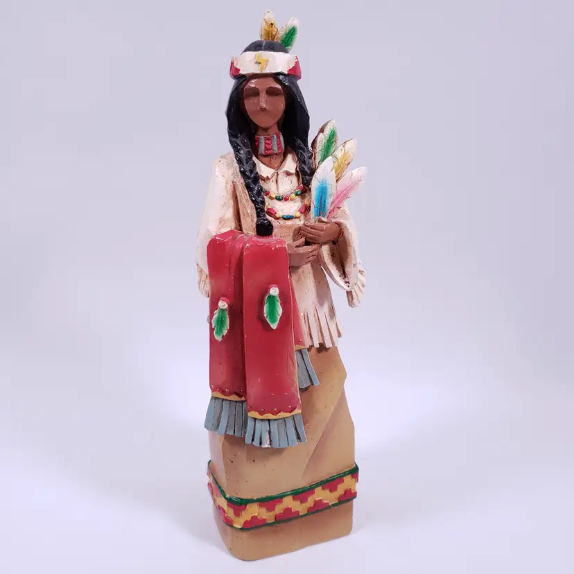 Vtg PACIFIC RIM Native American Woman Cubist Thanksgiving Decor RESIN FIGURINE