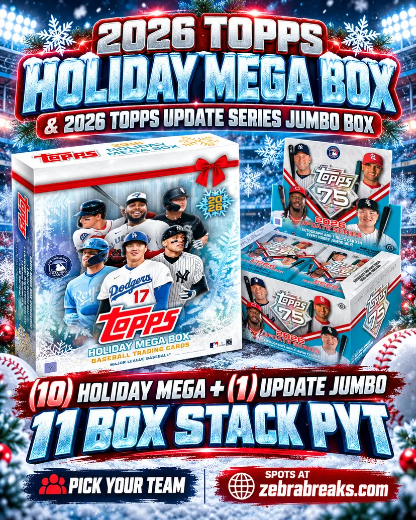 ZB 26400: (10) 2026 Topps Holiday Mega Box/2026 Topps Update Series Jumbo Box Stack PYT