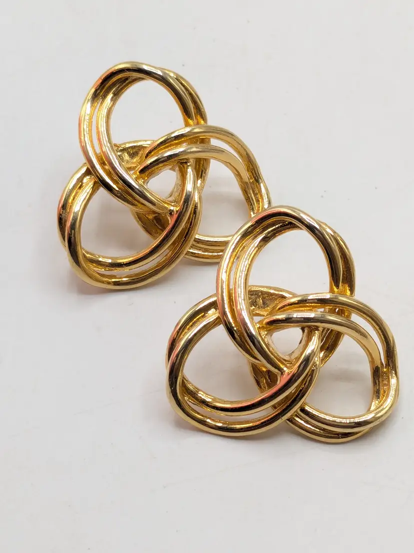 Vintage Gold Tone Love Knot Pierced Earrings NOS