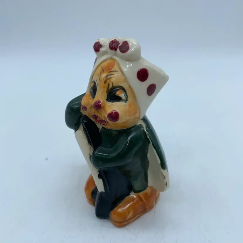 #2023 mid-century ceramic anthropomorphic Fly figurine holding an axe, made in Occupied Japan.