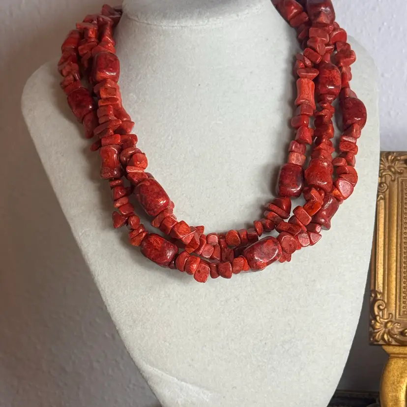 Sterling Silver Coral Multi strand Necklace 17”