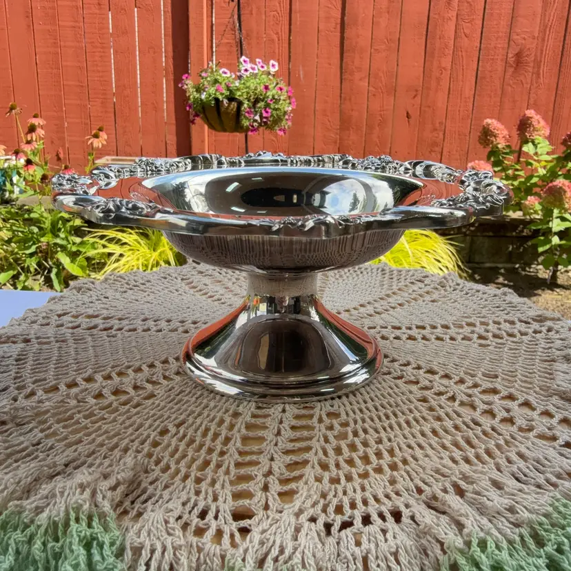 🐞Vtg Lunt Silver Plate Compote Pedestal Bowl Ornate 3tx7w