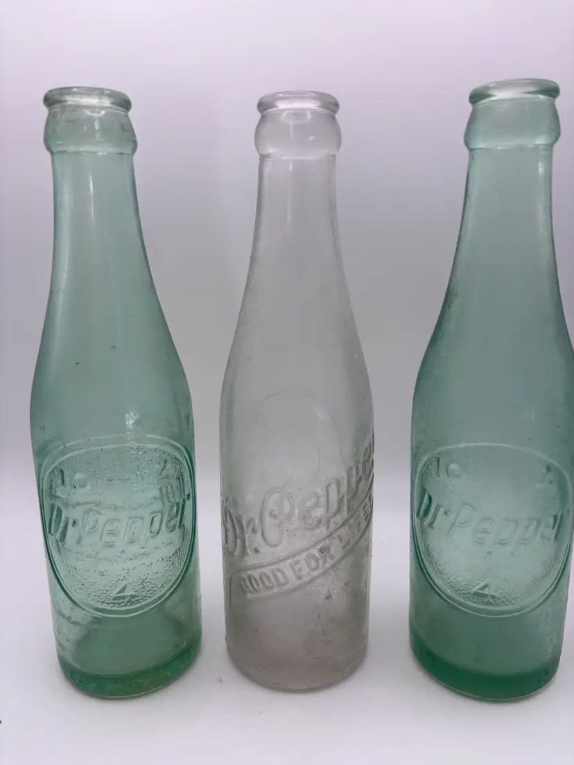 Lot of 3 Vintage Dr Pepper 10/2/4 Debossed Bottles