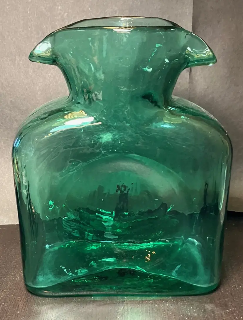 VTG Emerald Green Blenko Glass Double Spout Water Carafe #384