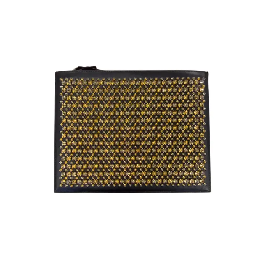 Christian Louboutin Black Silver & Gold Studded Clutch