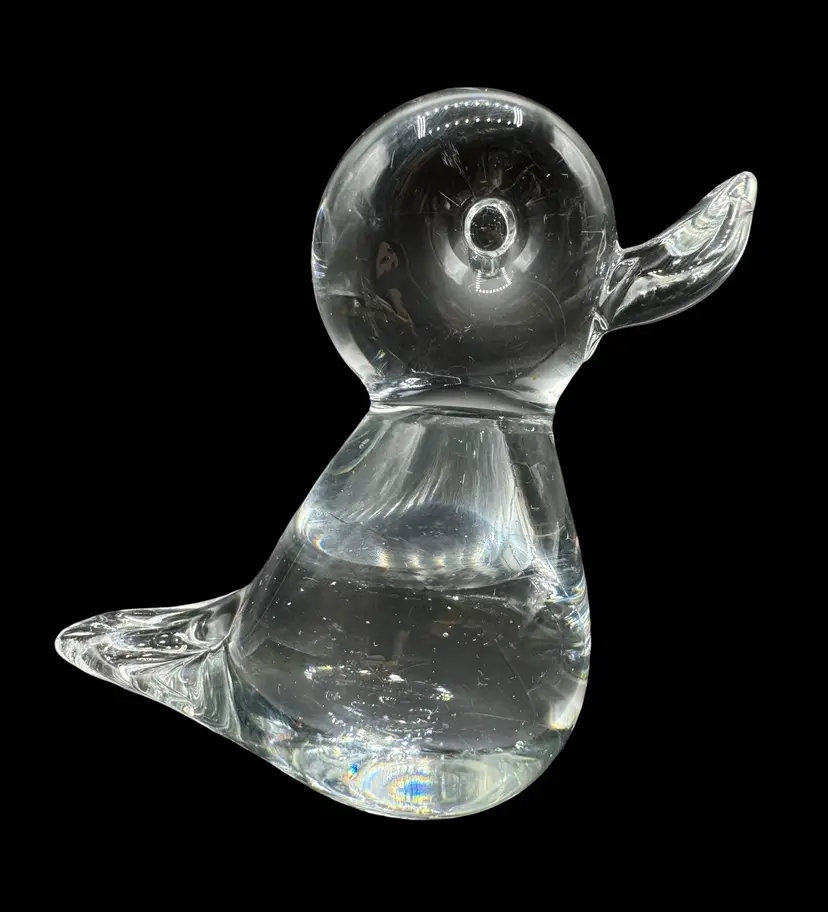 Vintage Art Glass Duck Bird Figurine Paperweight Clear 3.25”