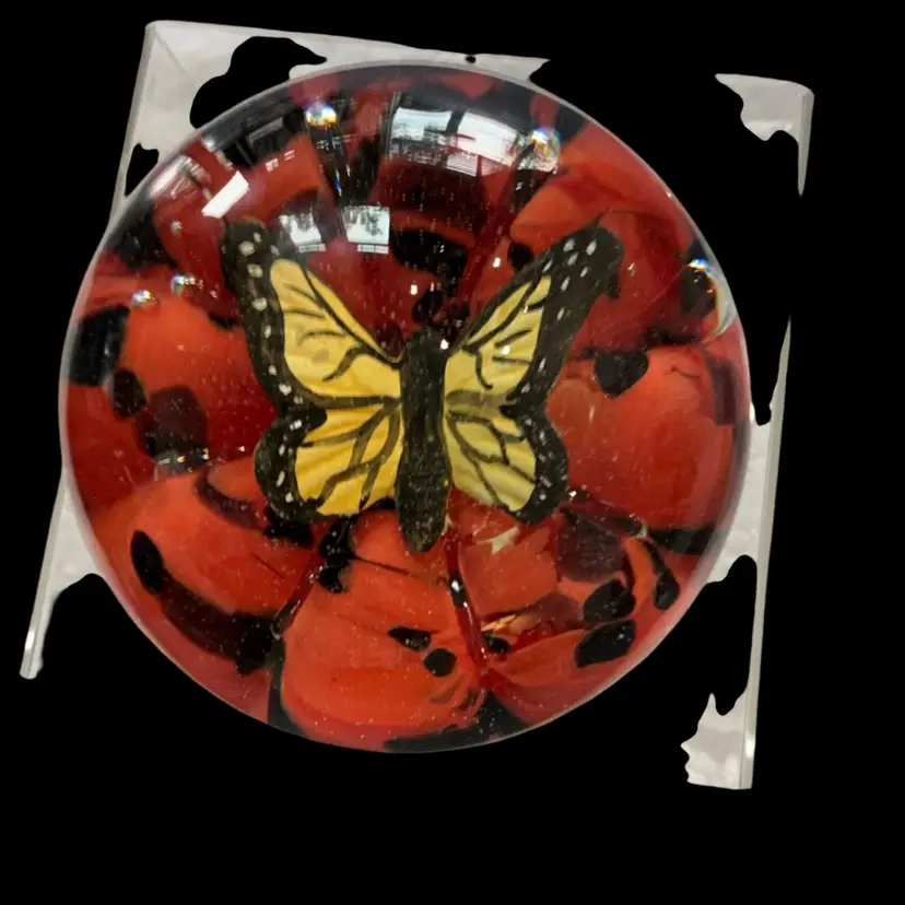 1977 St. Clair Monarch Butter Glass Paperweight 4”