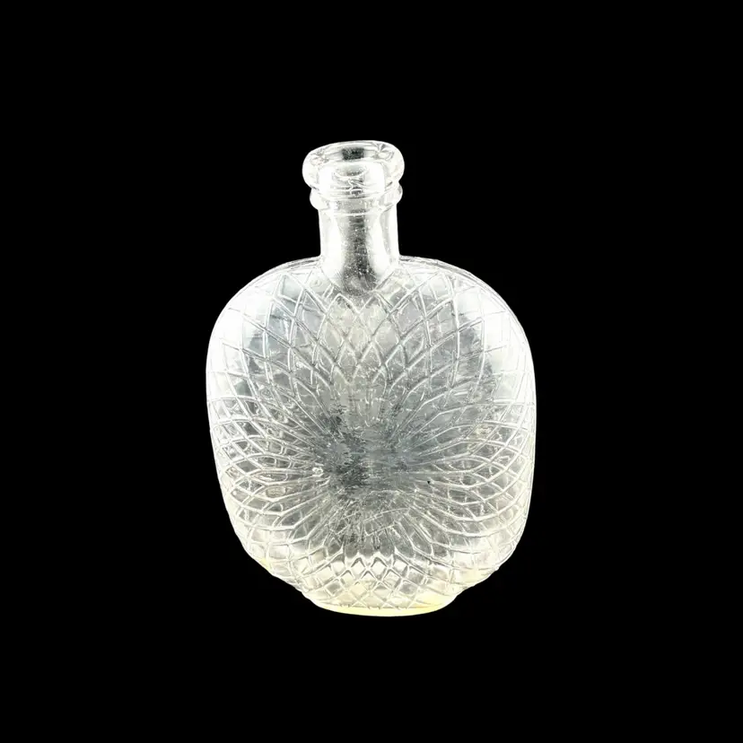 Antique Pumpkin Seed Design Whiskey Flask Glass 7” Tall x 4.25” Wide x 1.5” Deep