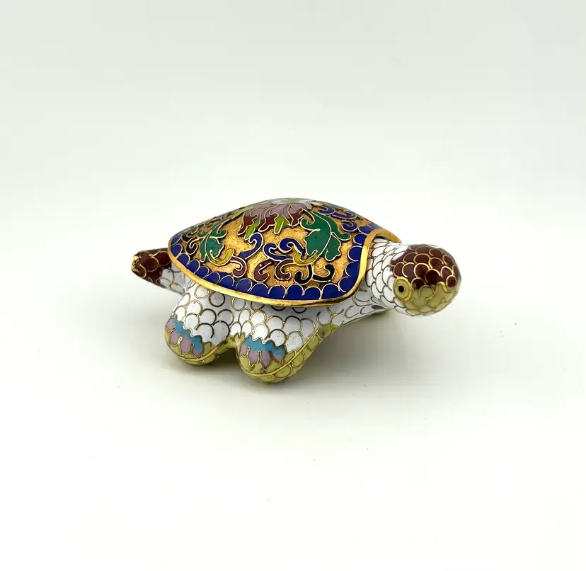 Vintage Cloisonné Turtle Trinket Box 3.5”x 2.25”x 1.25”