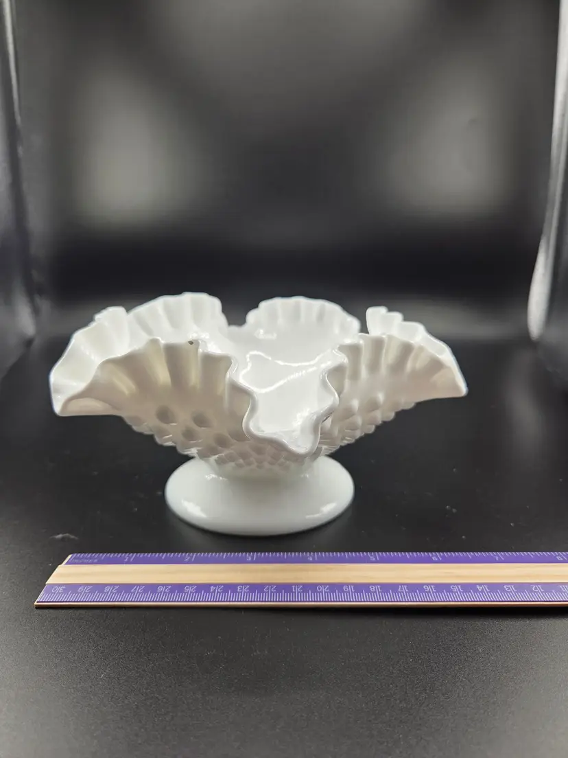 Vintage Fenton White Milk Glass Hobnail Footed Bowl