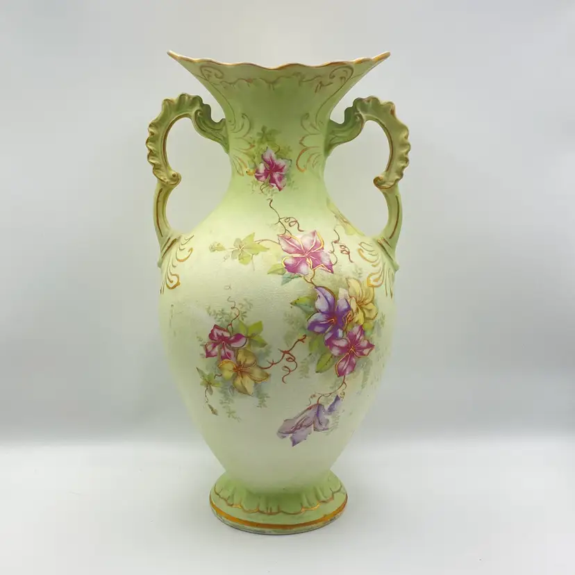 Buffalo Pottery Antique Porcelain Vase Early 1900’s Gilded Lily 10” Victorian