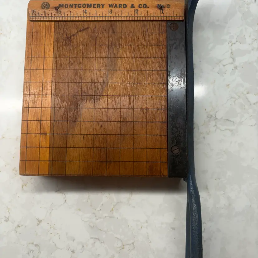 Vtg Montgomery Ward & Co. No 5 Mini Paper Cutter 6" Trimmer Blue Cast Iron