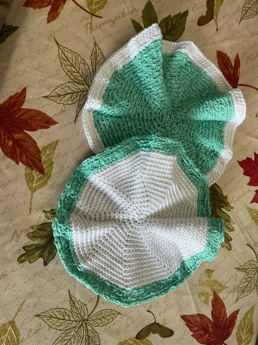 Crocheted Mint and White Dishcloth Set