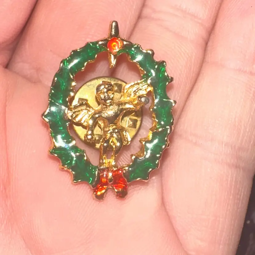 Gold Tone Enamel Angel Pin