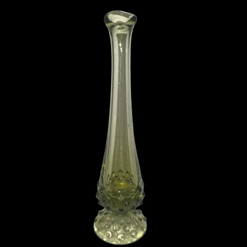 Fenton Avocado Green Glass Hobnail Footed Swung Vase
