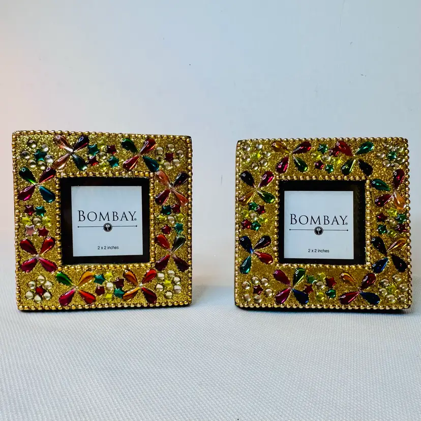 Set Of 2 Resin Embellished 3x3 Mini Picture Frames By The Bombay Company