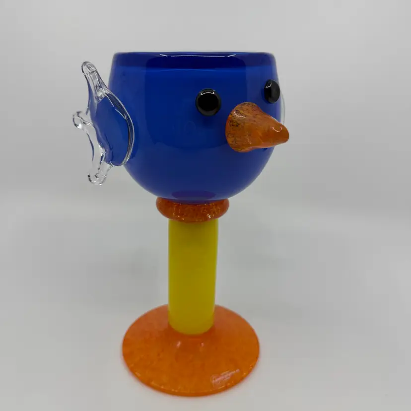 Vtg Art Glass Wine Goblet by Anna Örnberg, for Studioglas Strömbergshyttan