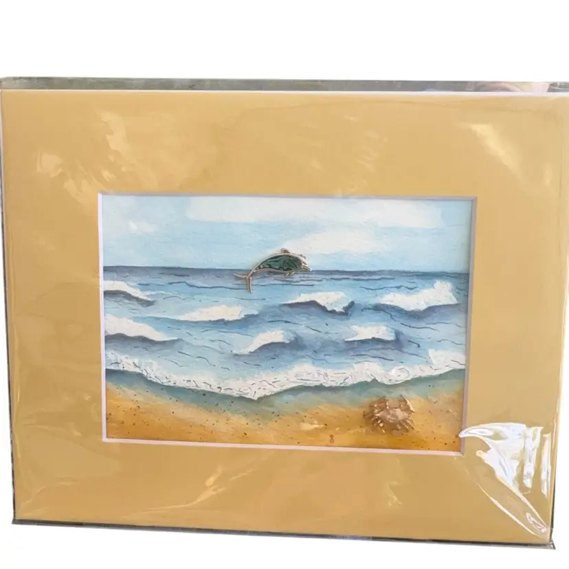 Original Oceanside With Dolphin And Crab Pins 5 X 7” In 8 X 10” Putty Matte