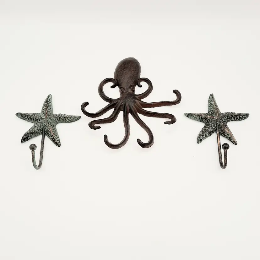 Iron Metal Octopus & Starfish Wall Hooks Set of 3