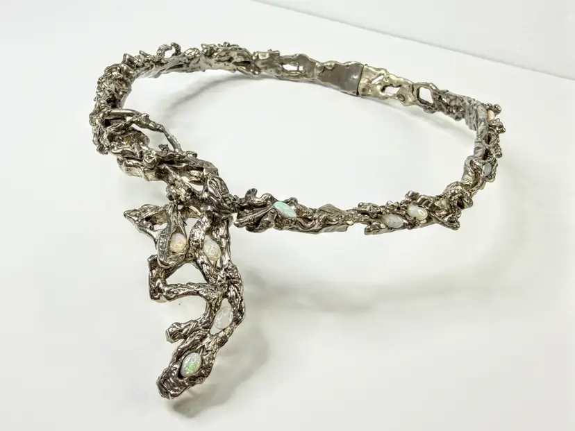 Studio Modernist Sterling Natural Opal Sculptural Collar Necklace 188g 17"JR2211