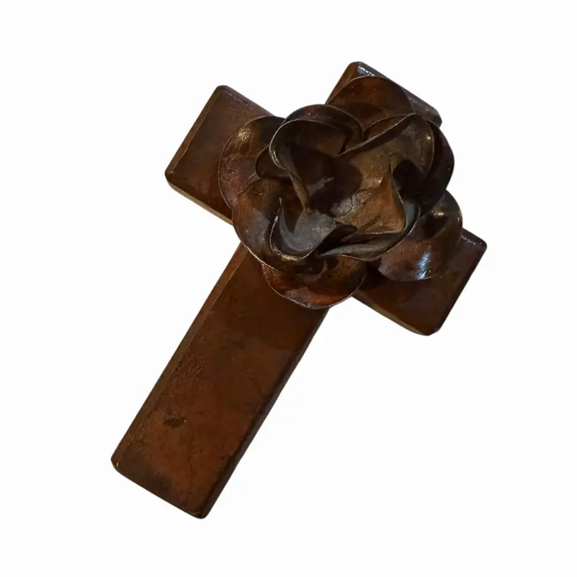 Jan Barboglio Passion Flower Cross Rustic Metal Rose Religious Decor Signed